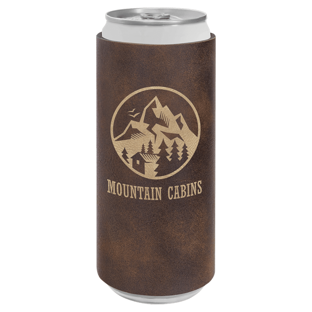 Rustic brown slim line can cooler mockup
